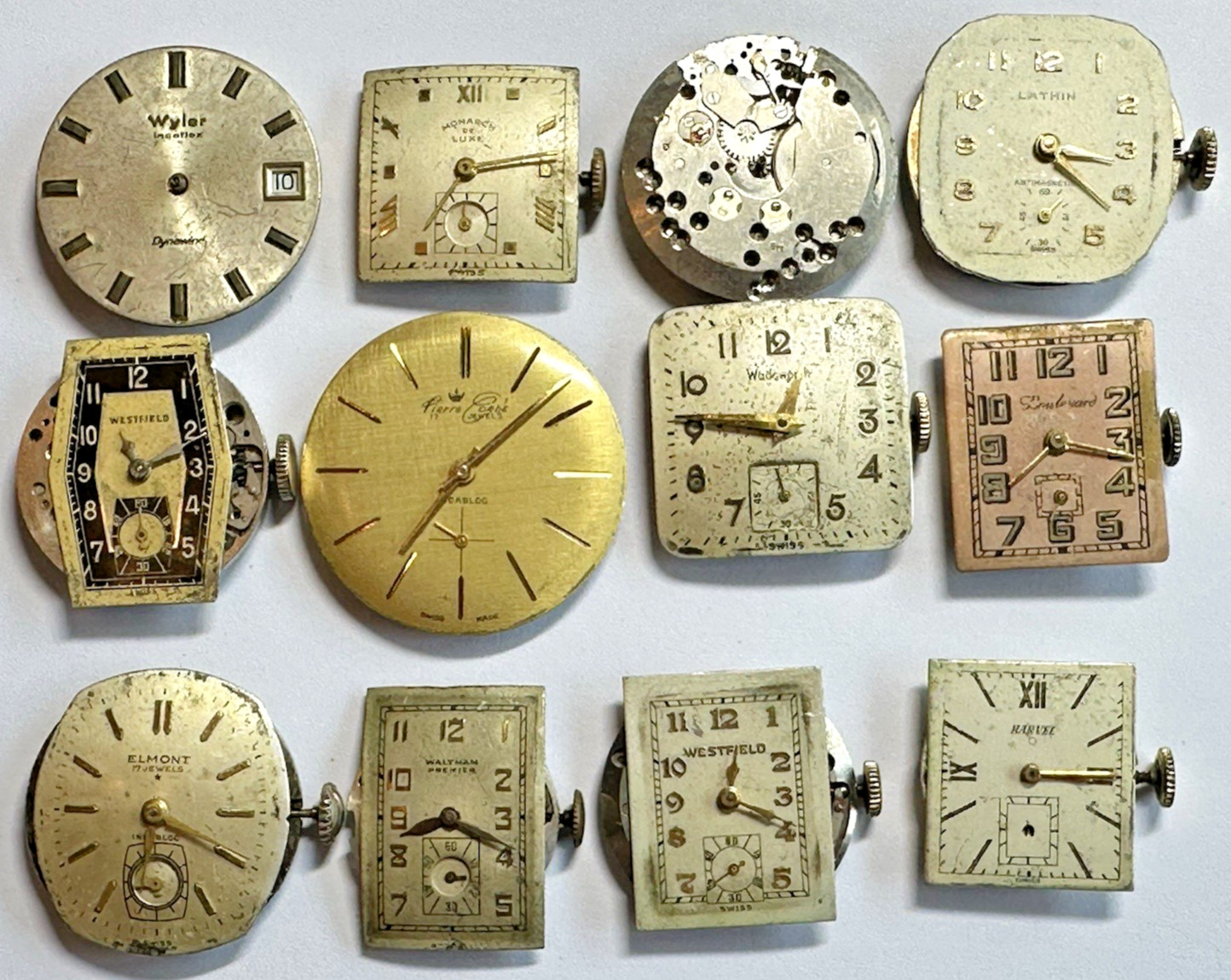 Lot of 12 Mechanical Jeweled Wrist Watch Movements Parts For Restoration