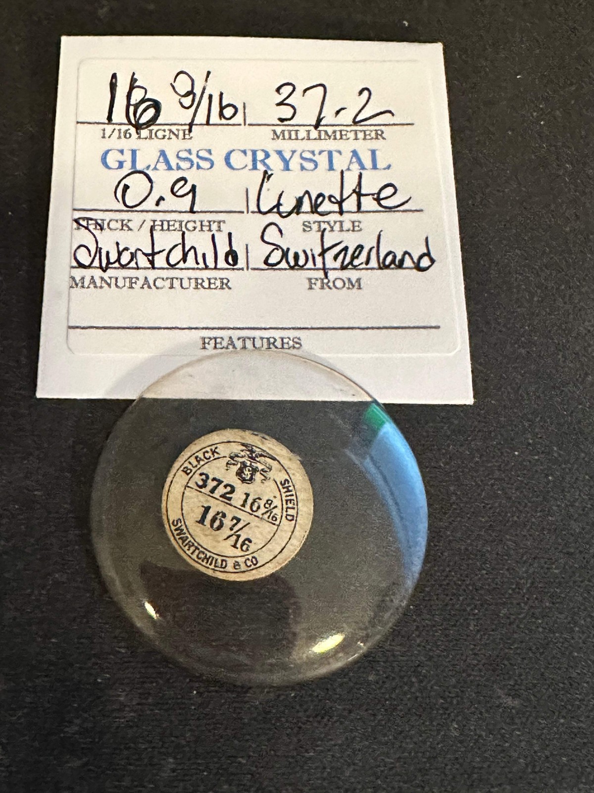 Swartchild Vintage Glass Pocket Watch Crystal 16-8/16 (~37.2mm) – NOS