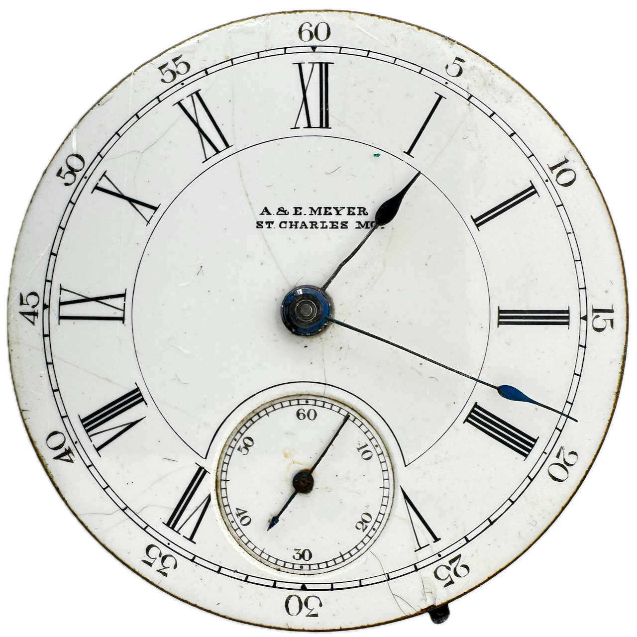 Antique 18s A&E Meyer St Charles Mo Aurora Hunter Pocket Watch Movement 395 Gilt