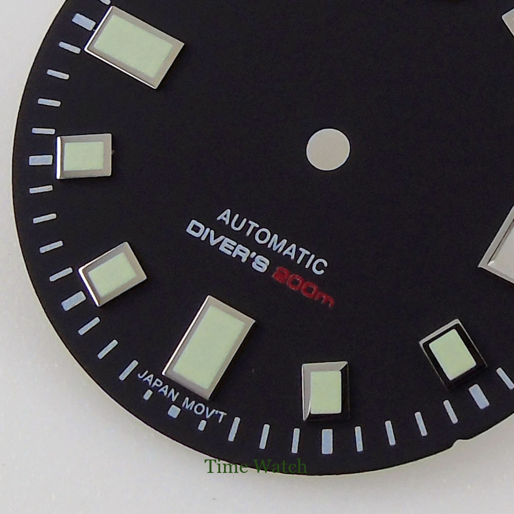 Fit For NH35/NH35A Movement Green Luminous 29mm Black Watch Dial Face Date