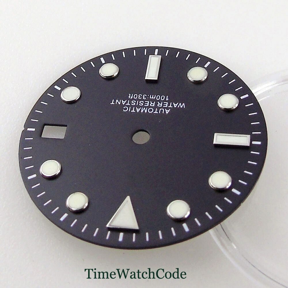 29mm Black/Blue/Green Sterile Watch Dial Fits NH35A Movement Date Luminous