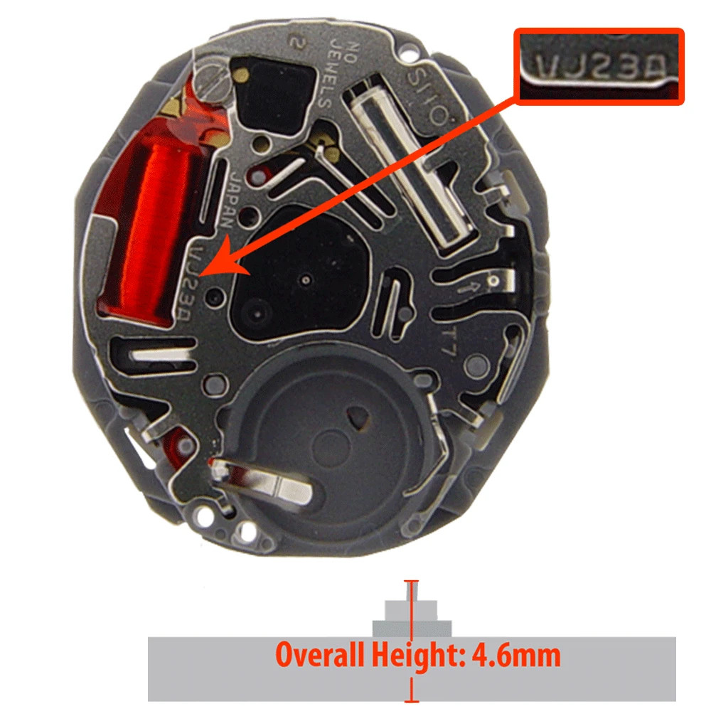 Original Hattori/Seiko VJ23 Day/Date @3 Japan Quartz Movement, HT: 4.6mm