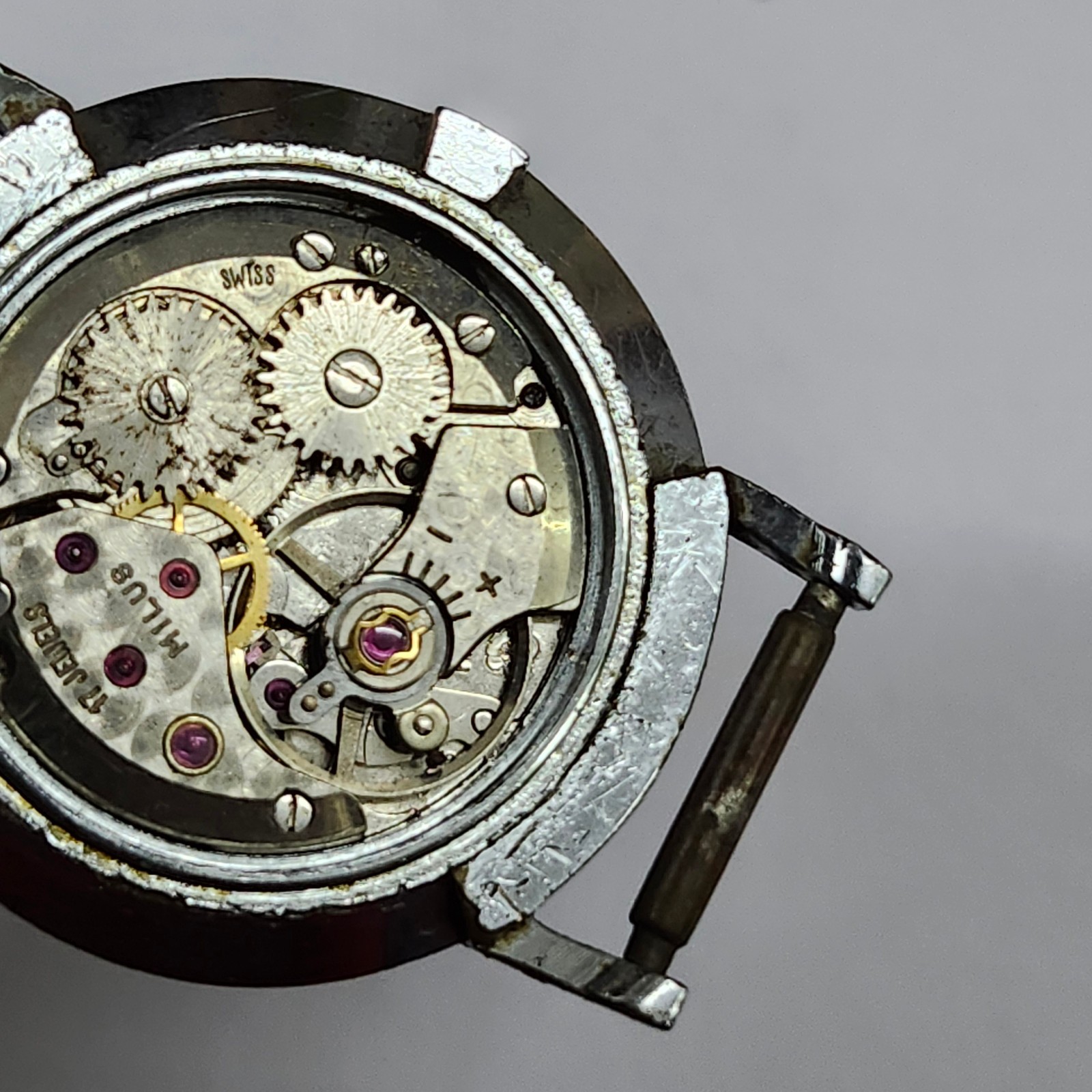Milus 17 Jewels Manual Wind Swiss Watch Black Roman Dial – FOR REPAIR / PARTS