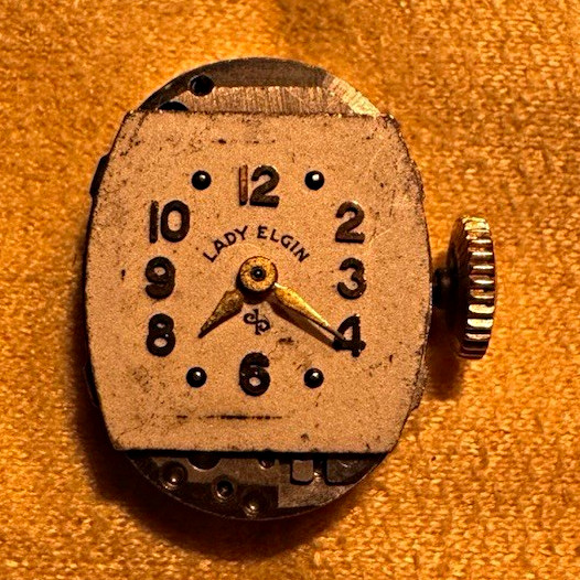 Vintage Lady Elgin Grade 655 21 Jewel Watch Movement Dial & Crown. Parts/Repair