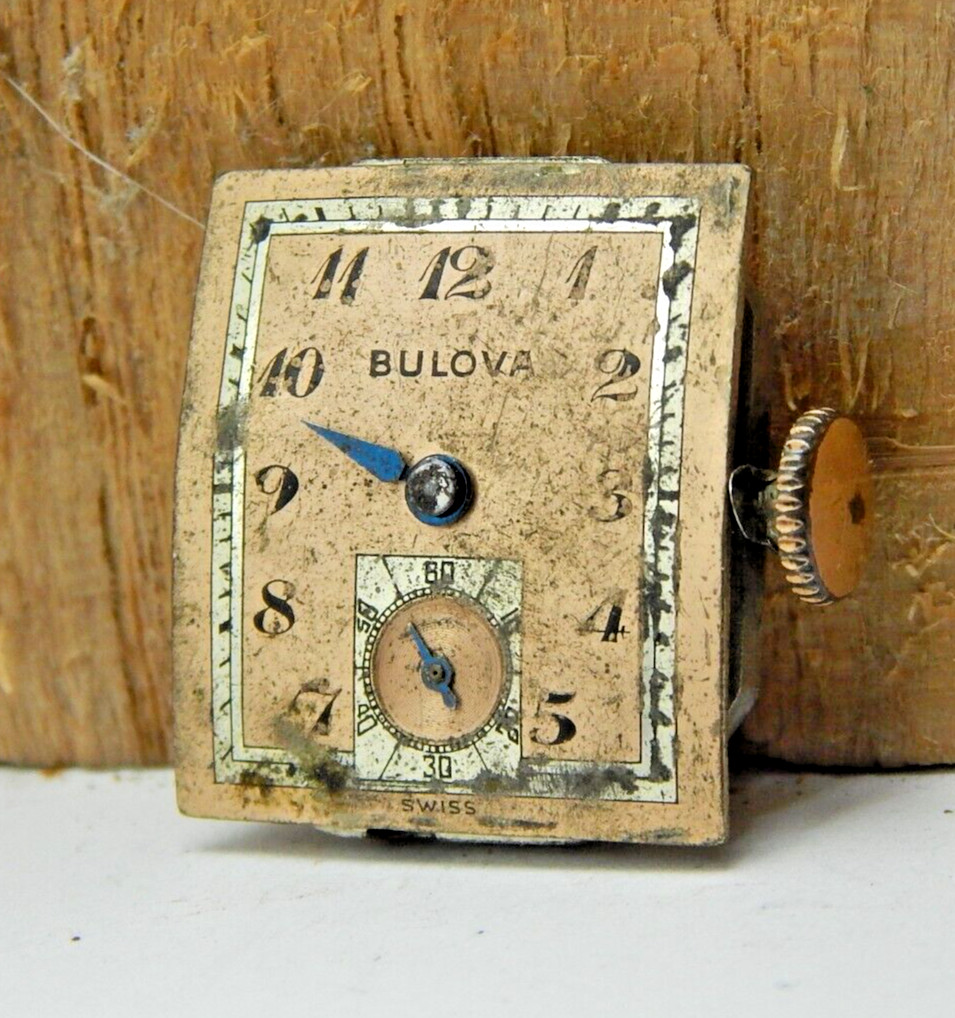 Vintage 1943 Bulova 8AH 17 jewel wrist watch movement with dial, stem and crown