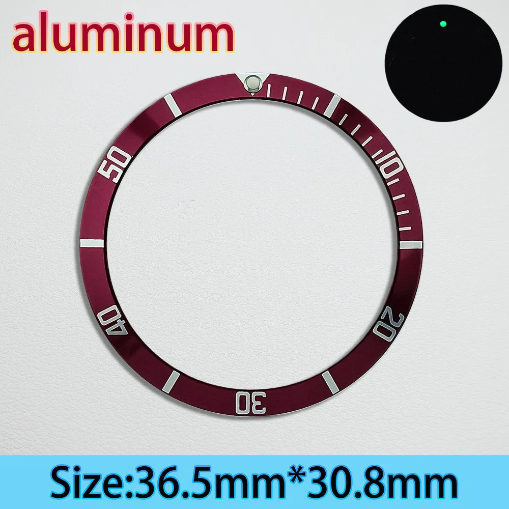 Aluminium Bezel Insert 36.5mm Green Luminous For NH35/36 Diving Ring