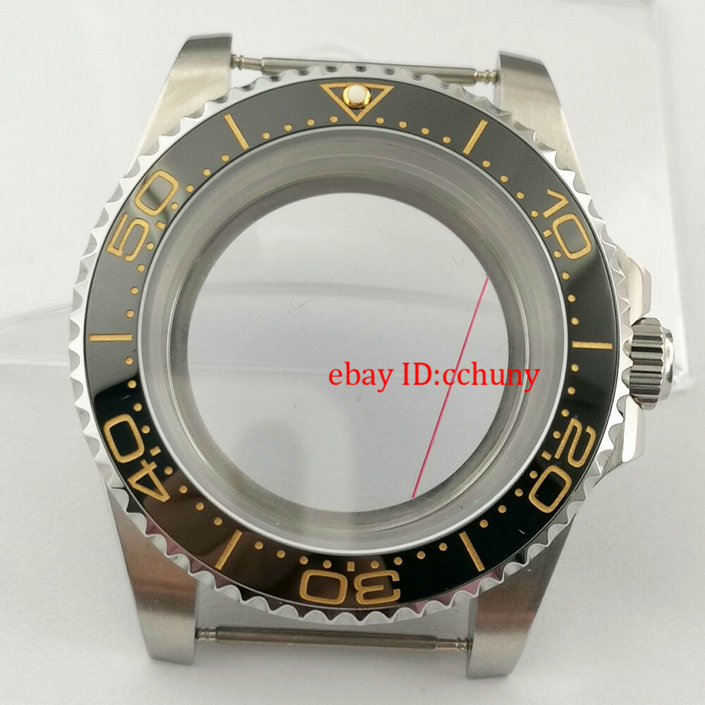 40mm Watch Case Black Gold Ceramic Bezel glass back Fit NH35 NH36 NH35A Movement
