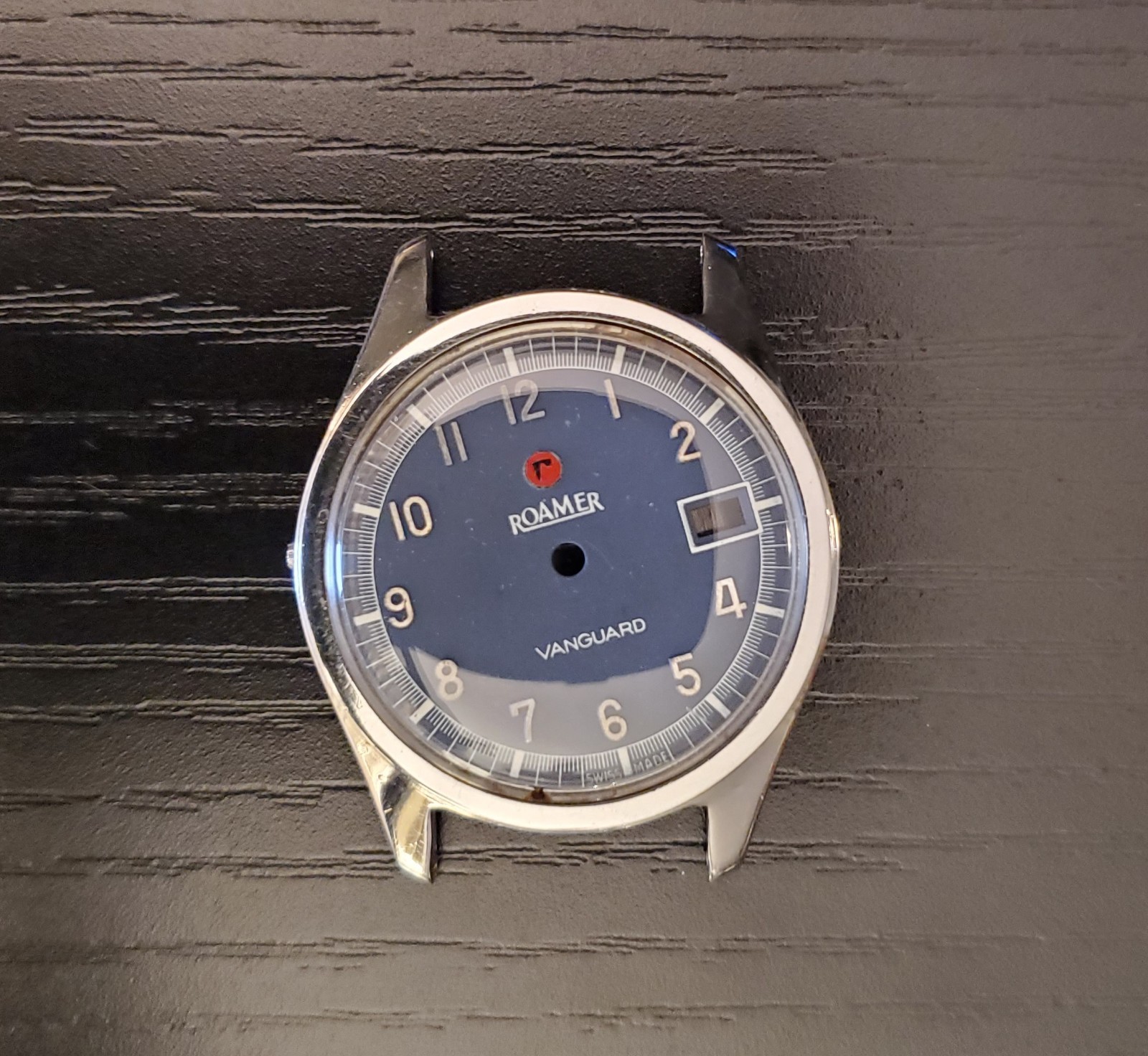 Vintage 1960s Swiss Roamer Vanguard Stainless Steel Case/Crystal and Blue Dial