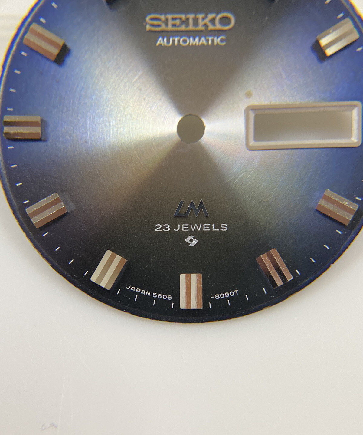 Original Seiko Automatic LM 23J 5606-8060 8090T Blue Day/Date 28.5mm Dial