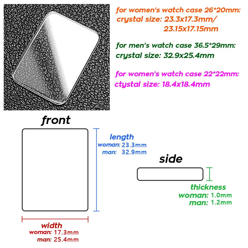 Flat Square Mineral Watch Crystal for DW Watch Glass Lens Repair Kit 23.3×17.3mm