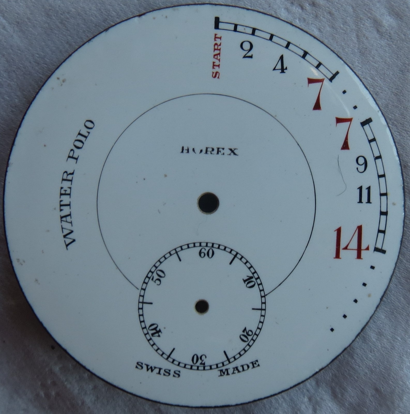 Water Polo Stop Watch enamel dial 43,5 mm. in diameter