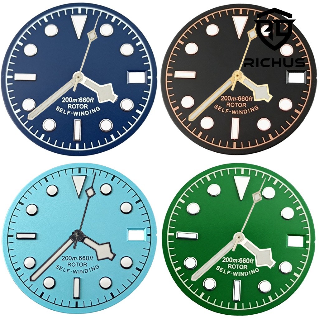 28.5mm Watch Dial With Watch Hands Green Luminous Fit NH34 NH35 NH36 Movement