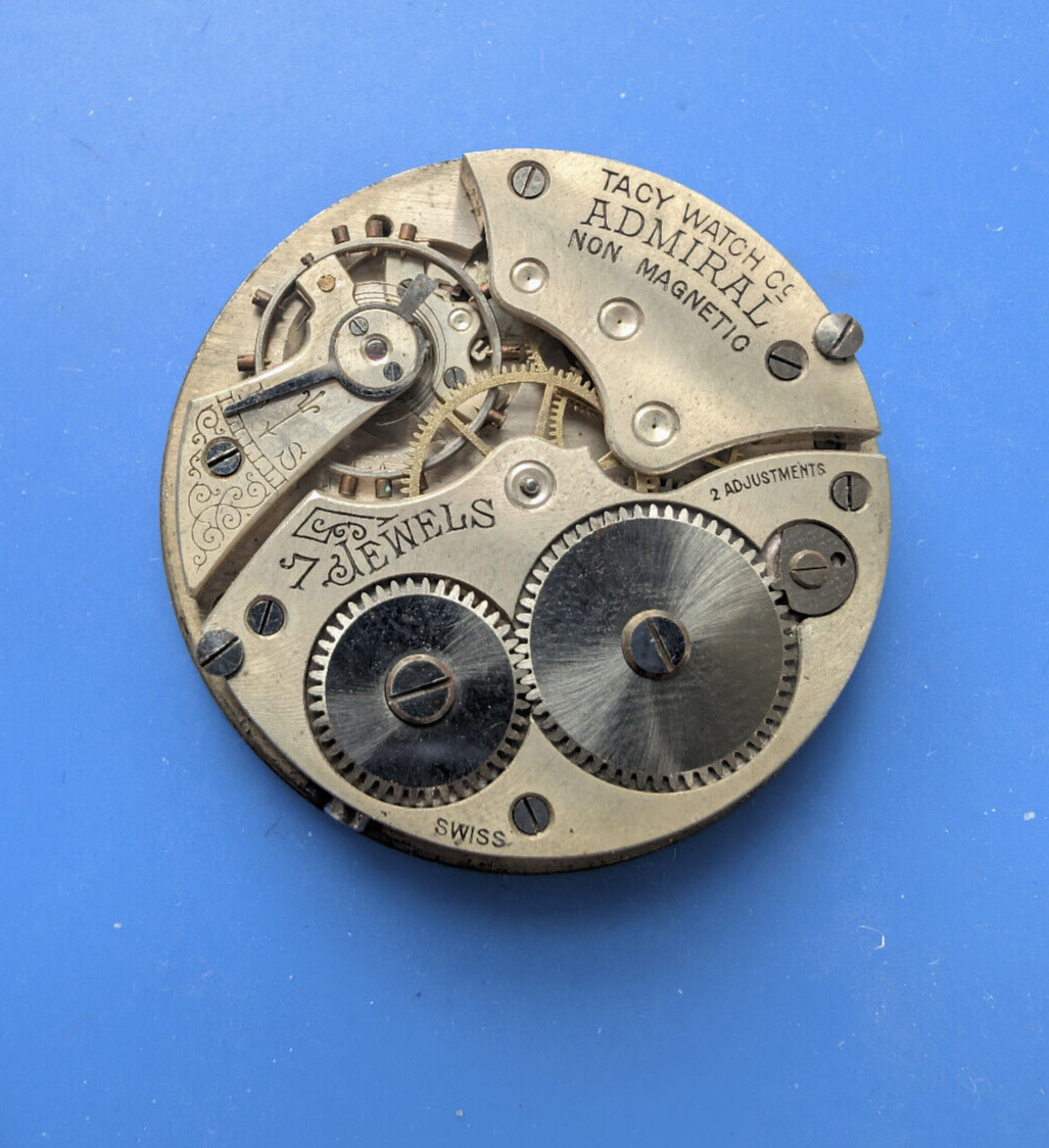 VINTAGE SWISS TACY ADMIRAL 39.5MM POCKET WATCH MOVEMENT FOR PARTS