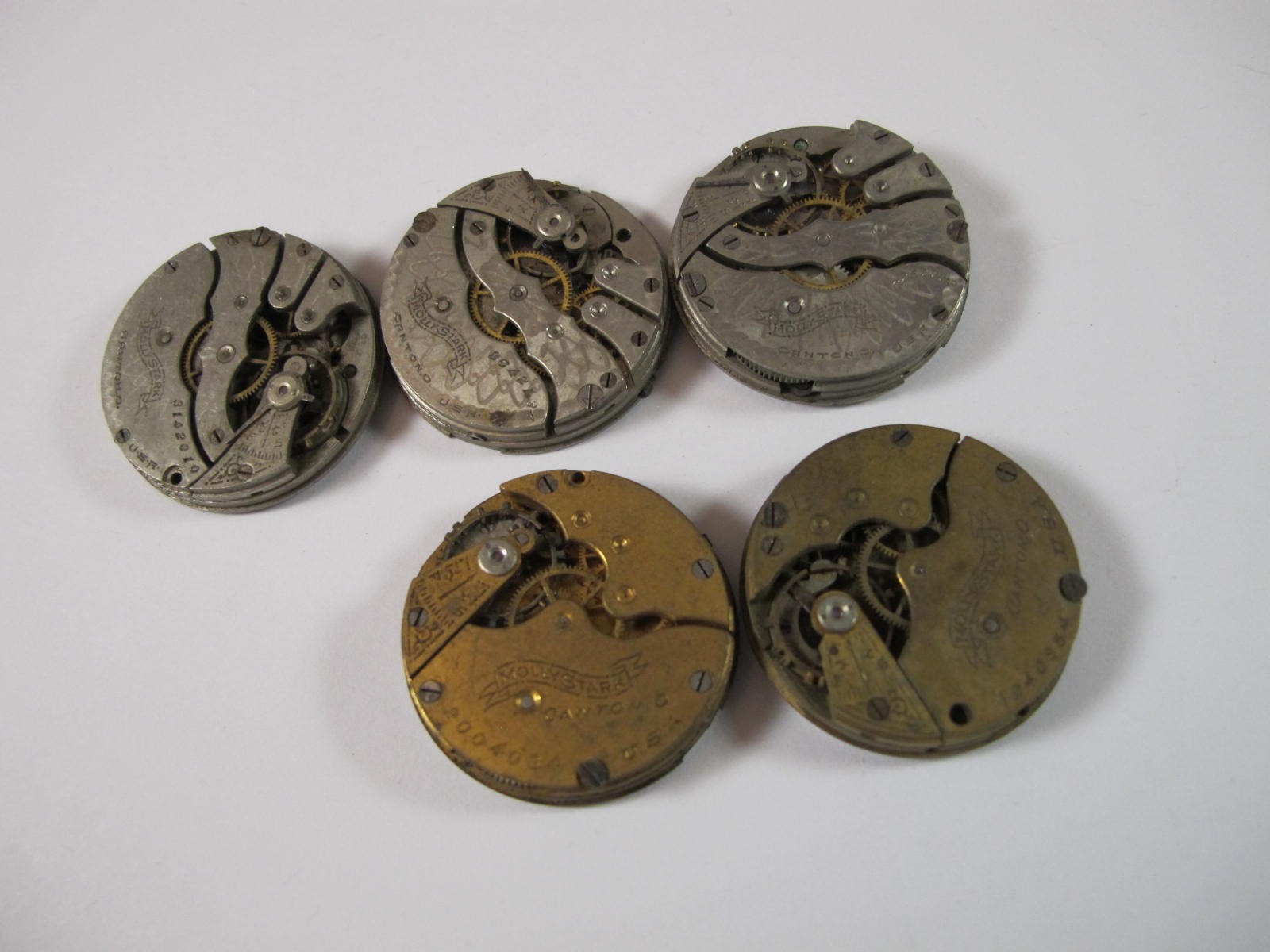 HAMPDEN 4/0 SIZE MOLLY STARK WATCH MOVEEMNTS 5 PIECES WITH NICKEL
