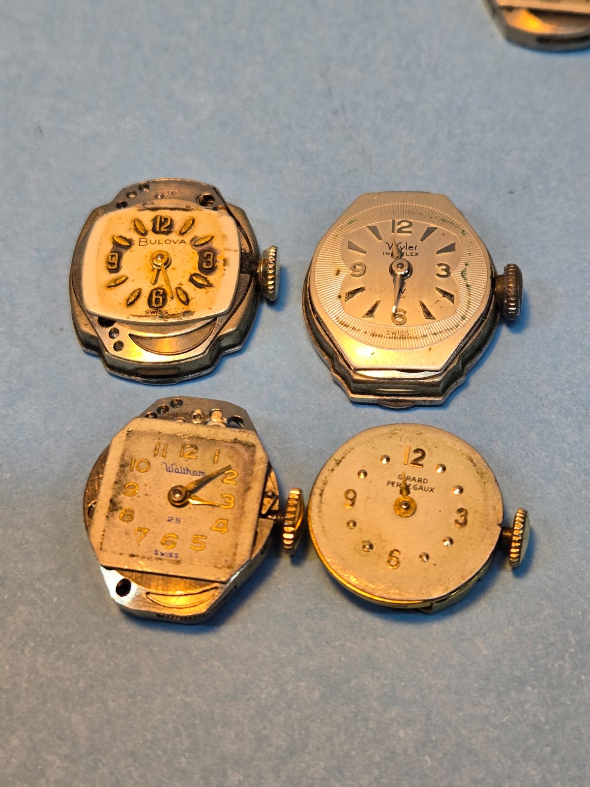 LOT of 8 Vintage Ladies Watch MovementLady Elgin G.P.,Waltham25j,Bulova ,Wyler