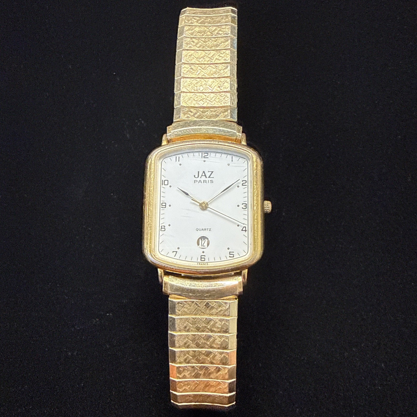 Men’s JAZ Paris France Rectangle Date Watch With Speidel Bracelet Running