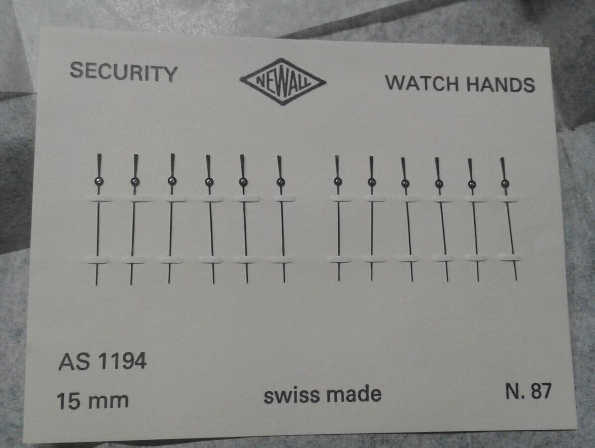 Newall 15MM security Watch Hands Card #87 Swiss AS 1194