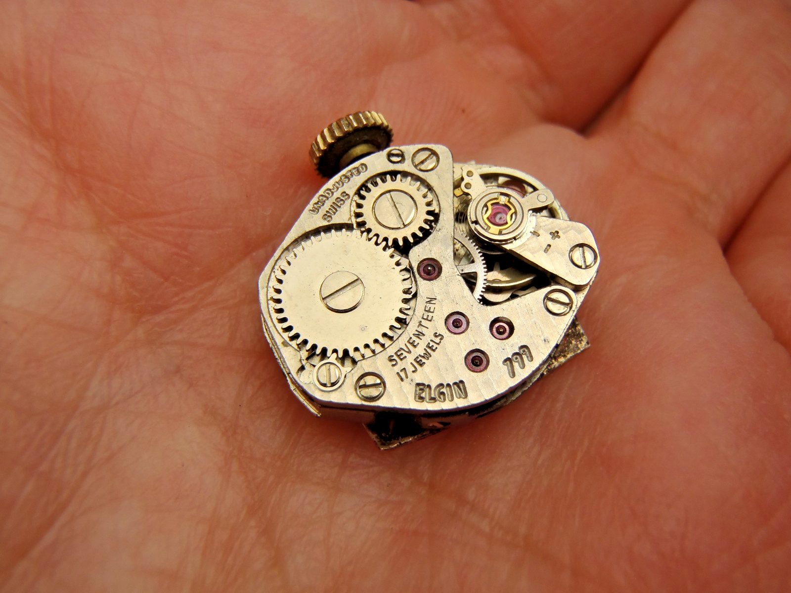 Vintage Elgin Cal. 799 Mechanical Watch Movement 17J Waltham Dial USA RUNNING