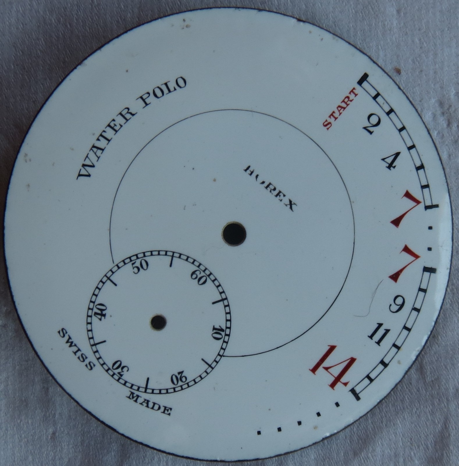 Water Polo Stop Watch enamel dial 43,5 mm. in diameter