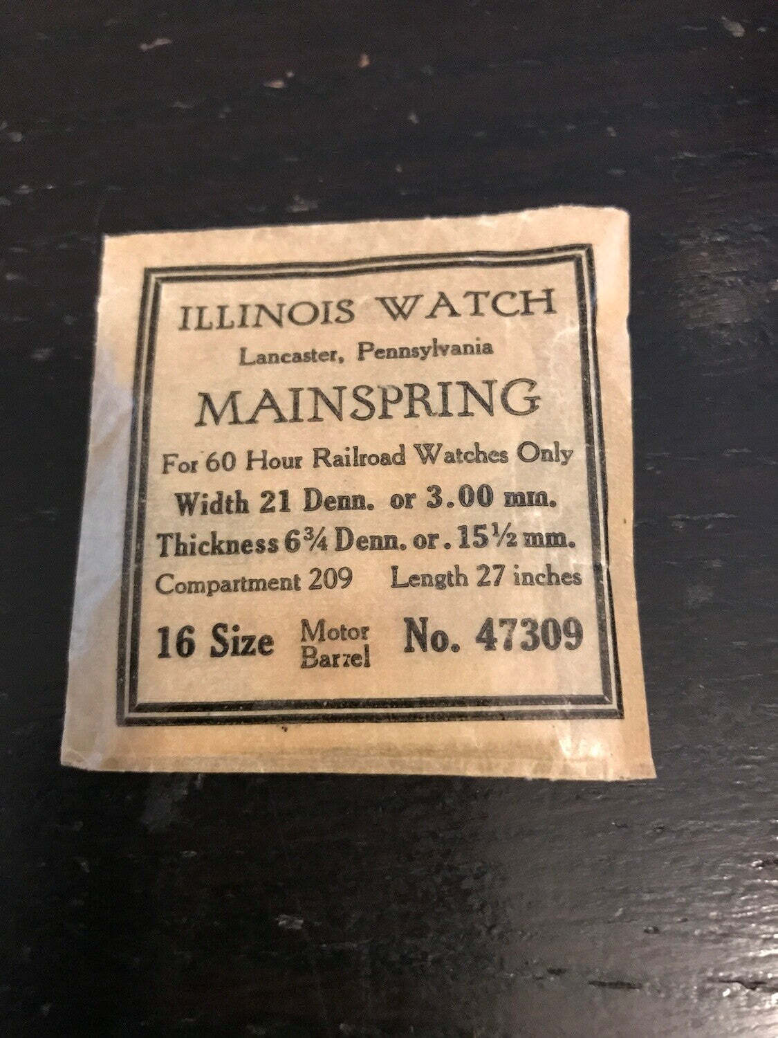 Illinois Factory Mainspring No. 47309 for 16s 60hr Railroad Watches – Steel