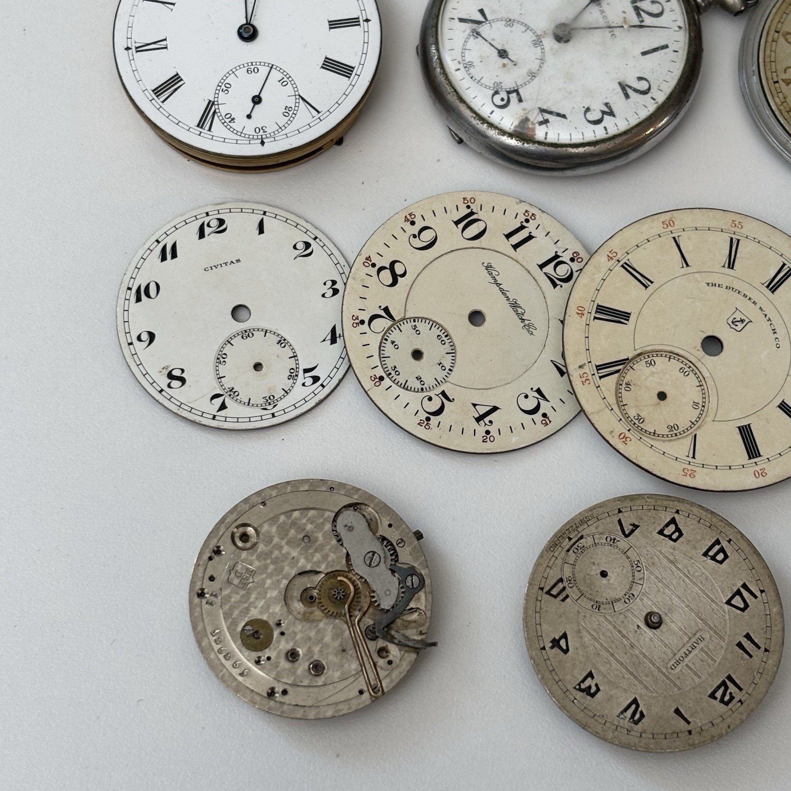 Vintage Hartford Pocket Watch Estate Repair Parts Bulk Lot Movement Dial Hampden
