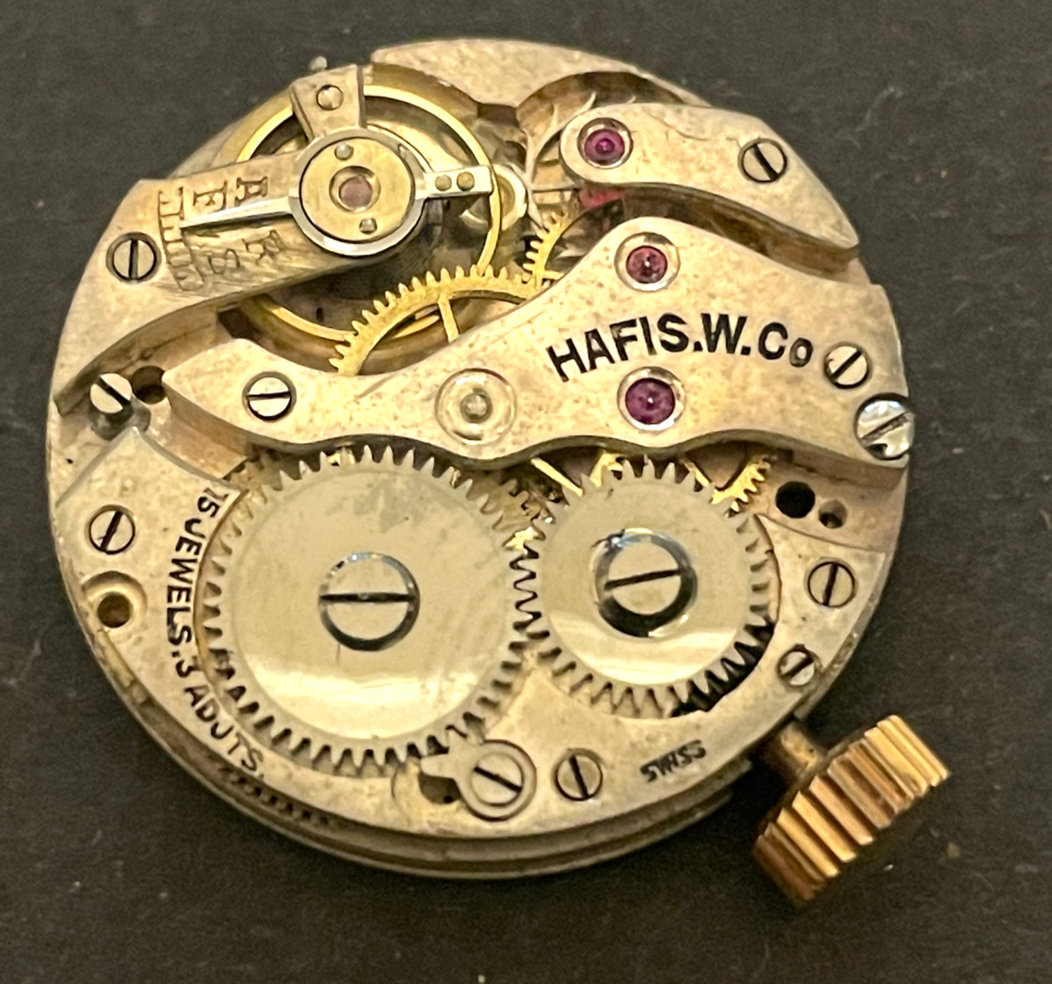 Antique Hafis Pendant Watch Movement Gold Dial Runs Ticks 8/0s 15j Swiss