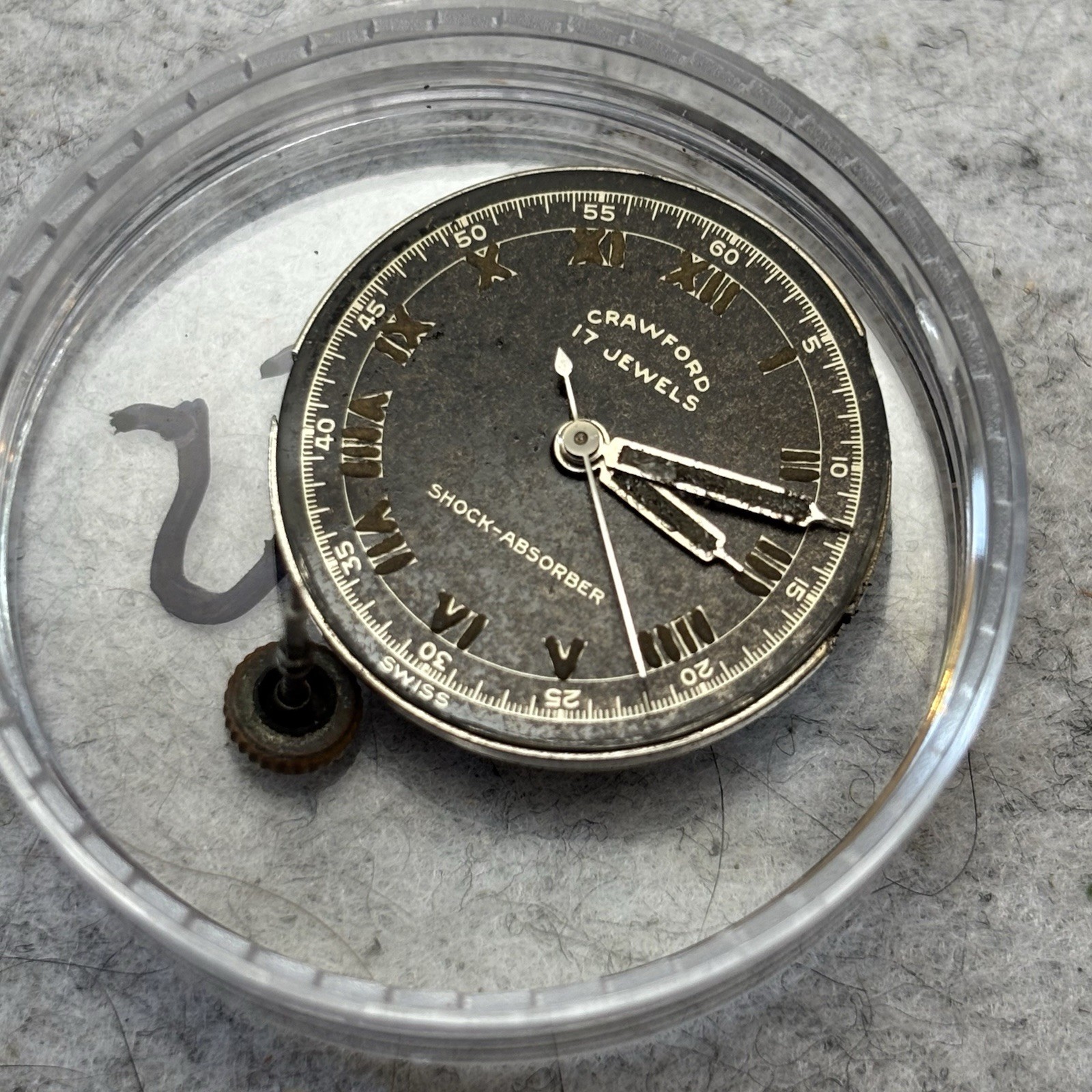 Vintage Crawford 17j Watch Movement Parts/Repair Roman Military Dial 23mm