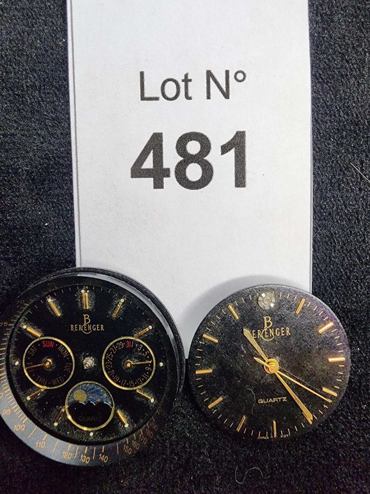 2 Vintage Berenger Quartz Watch Movements Japan – Moonphase + Standard Dial – Un