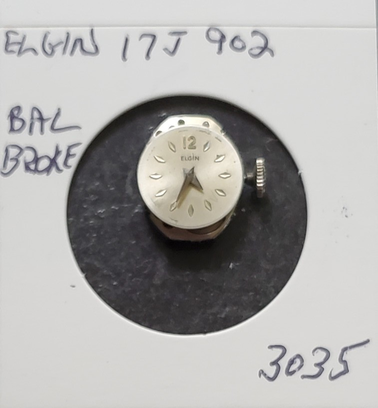 WOMANS ELGIN 17j 902 WRIST WATCH MOVEMENT #3035