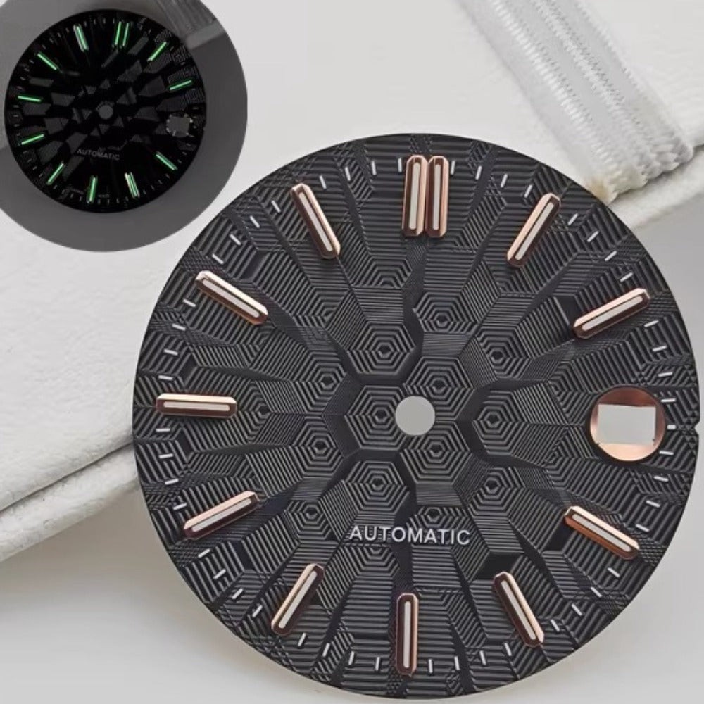 Black 28.5mm Rose Golden Nail Constructed Lume No Logo Watch Dial for NH35 NH36