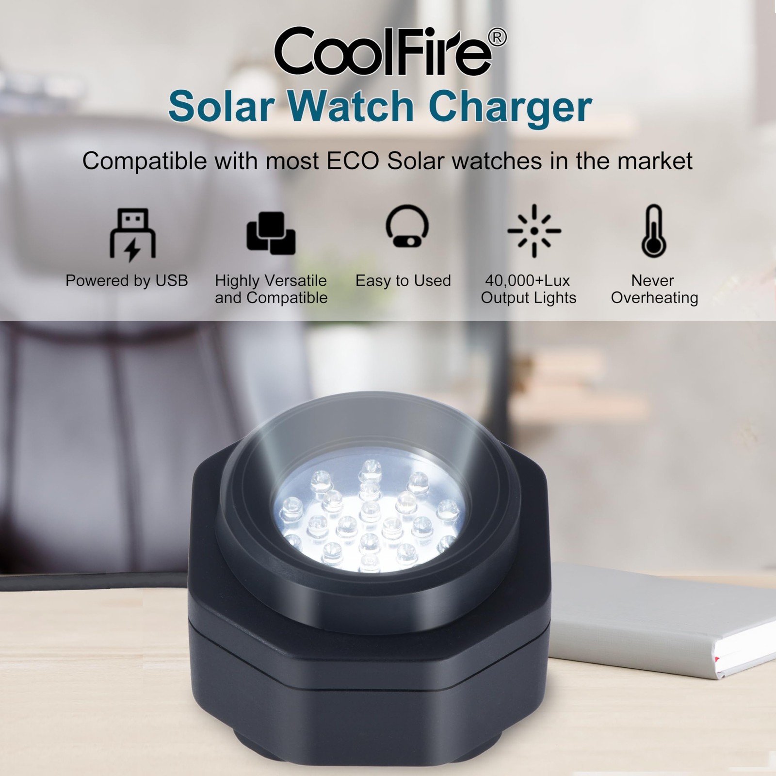 CoolFire Solar Watch Fast Charger for All Eco Solar Watches Reloj Hombre Solar