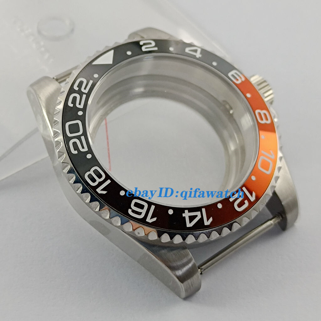 40mm Sapphire glass Watch Case red blue GMT Ceramics Bezel Fit NH34 NH35 NH36