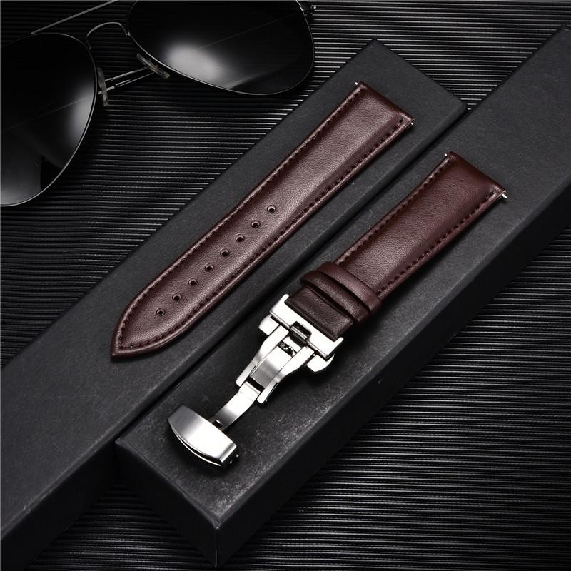 Leather Watch Band 18mm 20mm 22mm 24mm Straps Stainless Steel Butterfly Buckle C