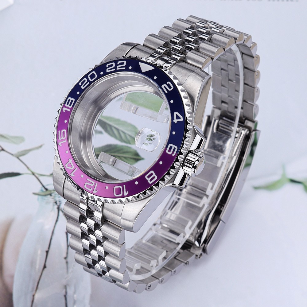 GMT 40mm Aviator Watch Case Bracelet Oyster Pepsi Bezel For Seiko NH35 Movement