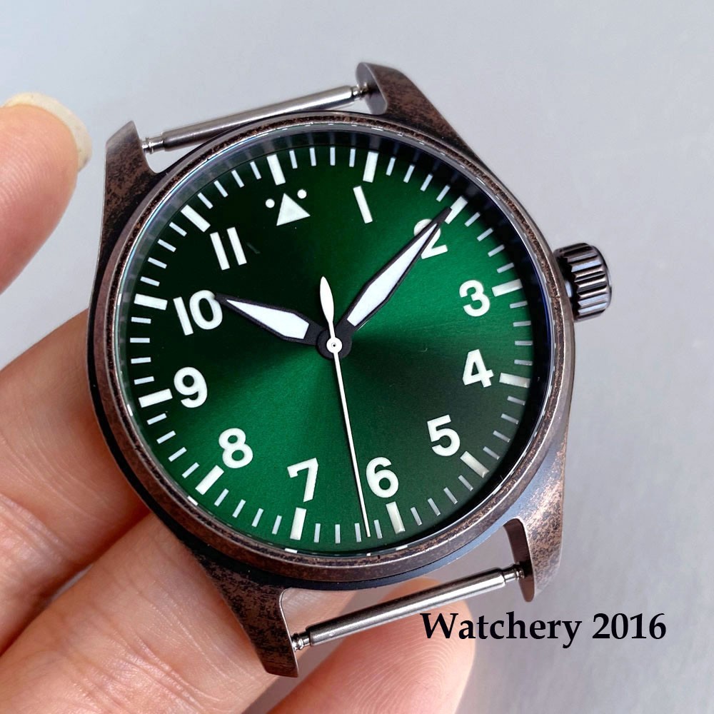 Tandorio 39mm Coated Bronze Pilot Vintage Watch Case Fit NH35 PT5000 Miyota 8215