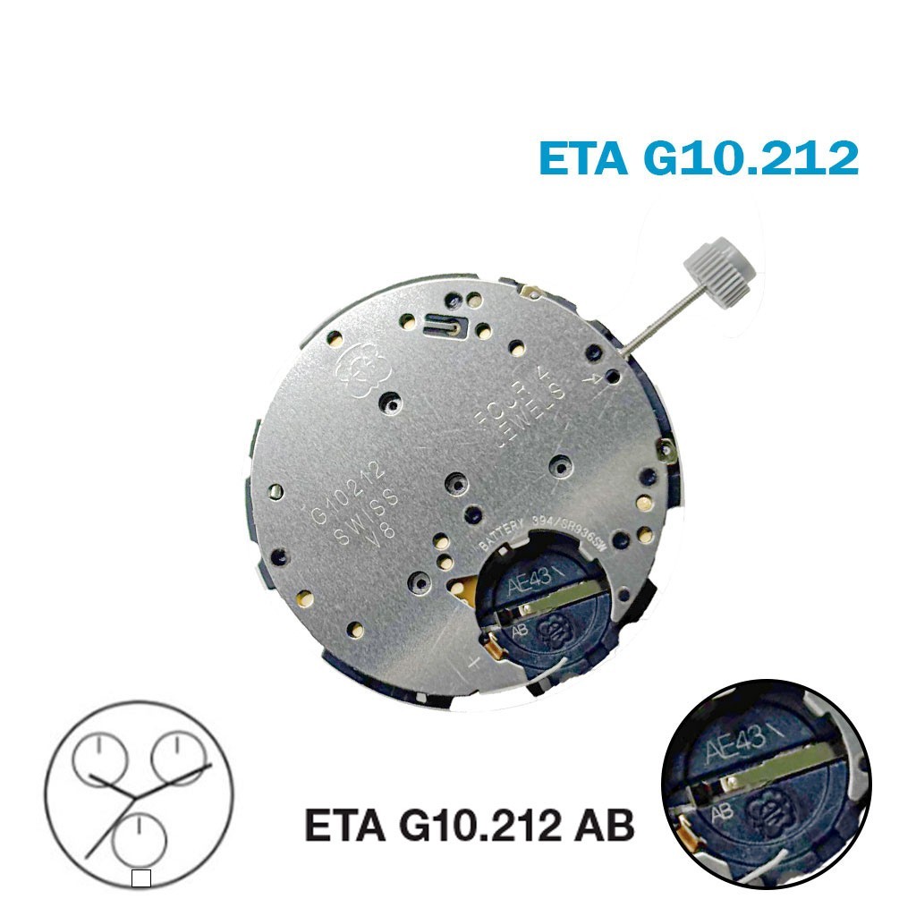 ETA G10.212 AB SWISS Made Movement-3 Hands-White Date Disk at 6 -Chronograph.