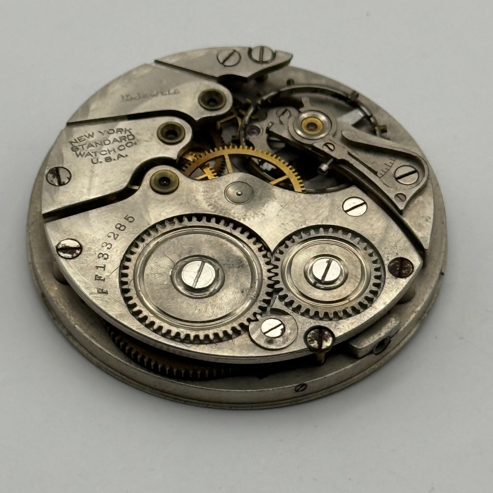 New York Standard Pocket Watch Movement USA Watch Co 15J Sub Seconds Parts 36mm