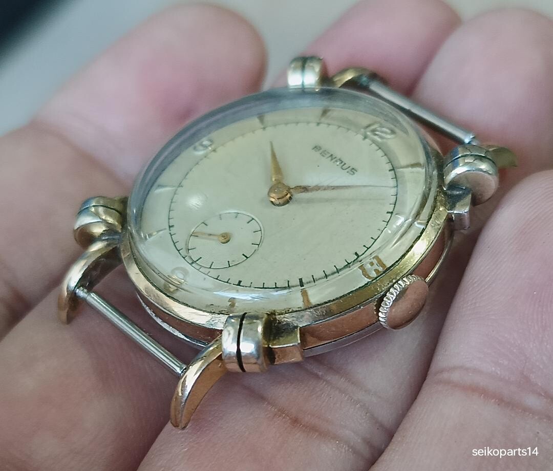 ORIGINAL BENRUS BB 4 ANTIQUE 1950s 10K ROLLED GOLD PLATE PARTS REPAIR ETA 900