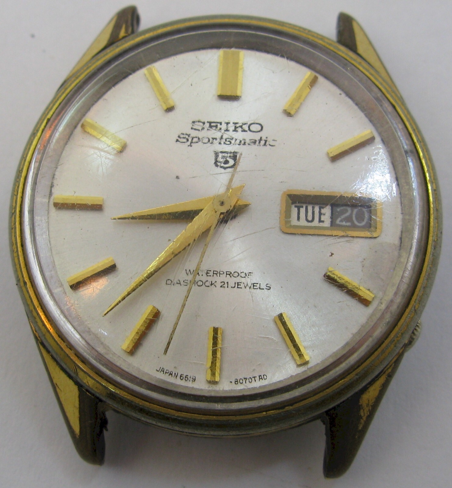 Seiko 5 Watch sportsmatic 6619 A 21 jewels movement & brass case 8050 for part