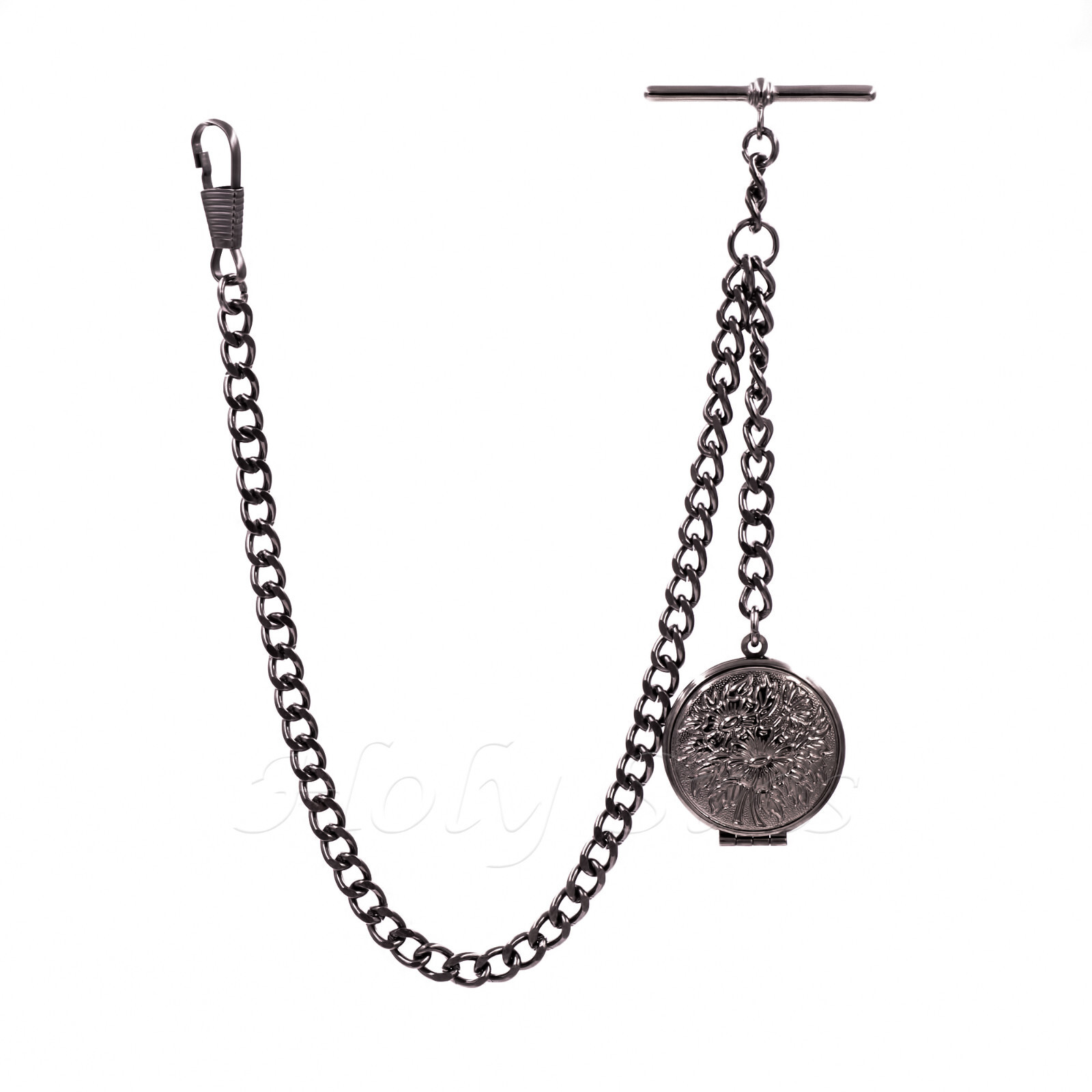 Brand New Black Gunmetal Colour Single Albert Pocket Watch Chain With Locket 179