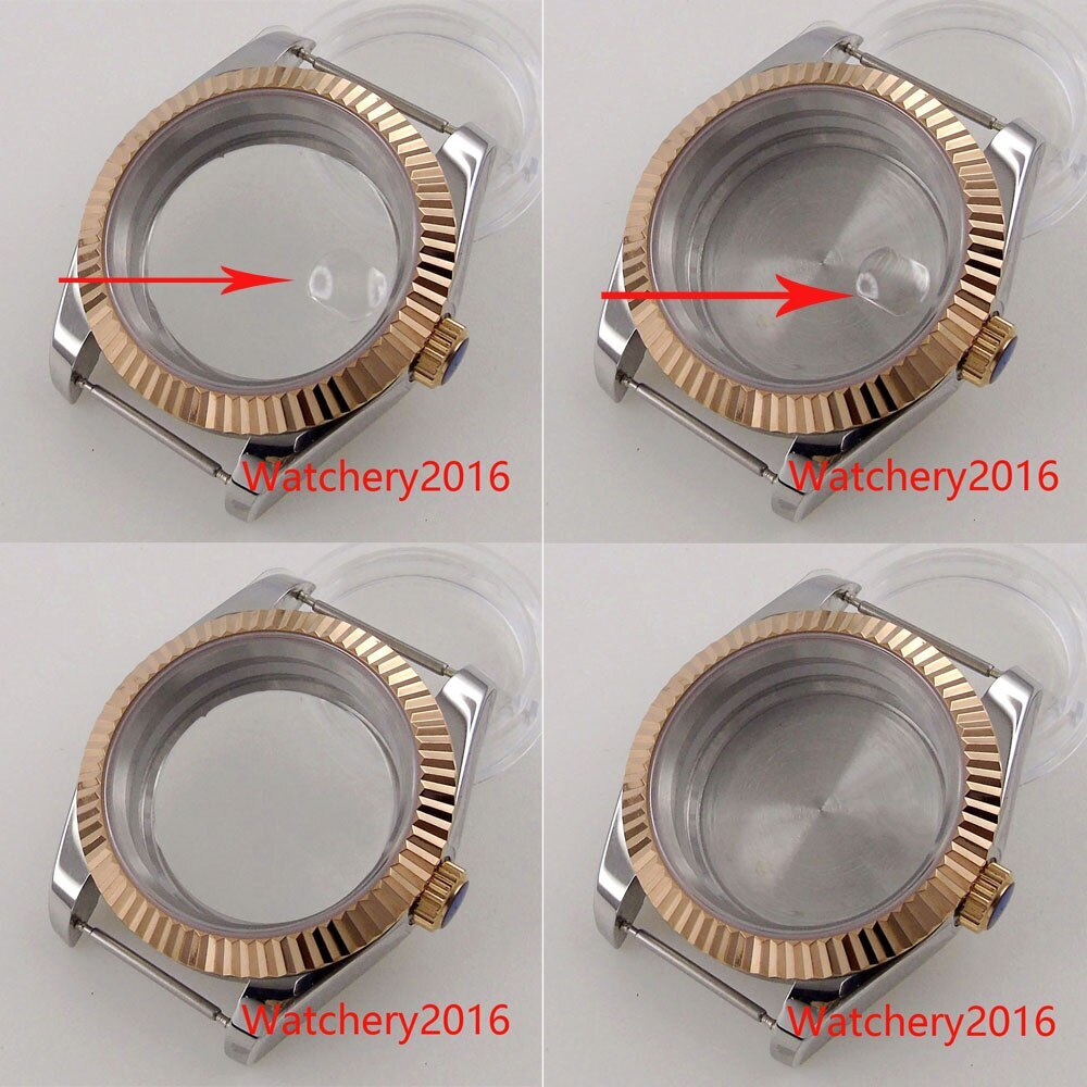 36mm 39mm Two Tone Rose Gold Silver Magnifier Watch Case For NH35 Miyota DG 2824