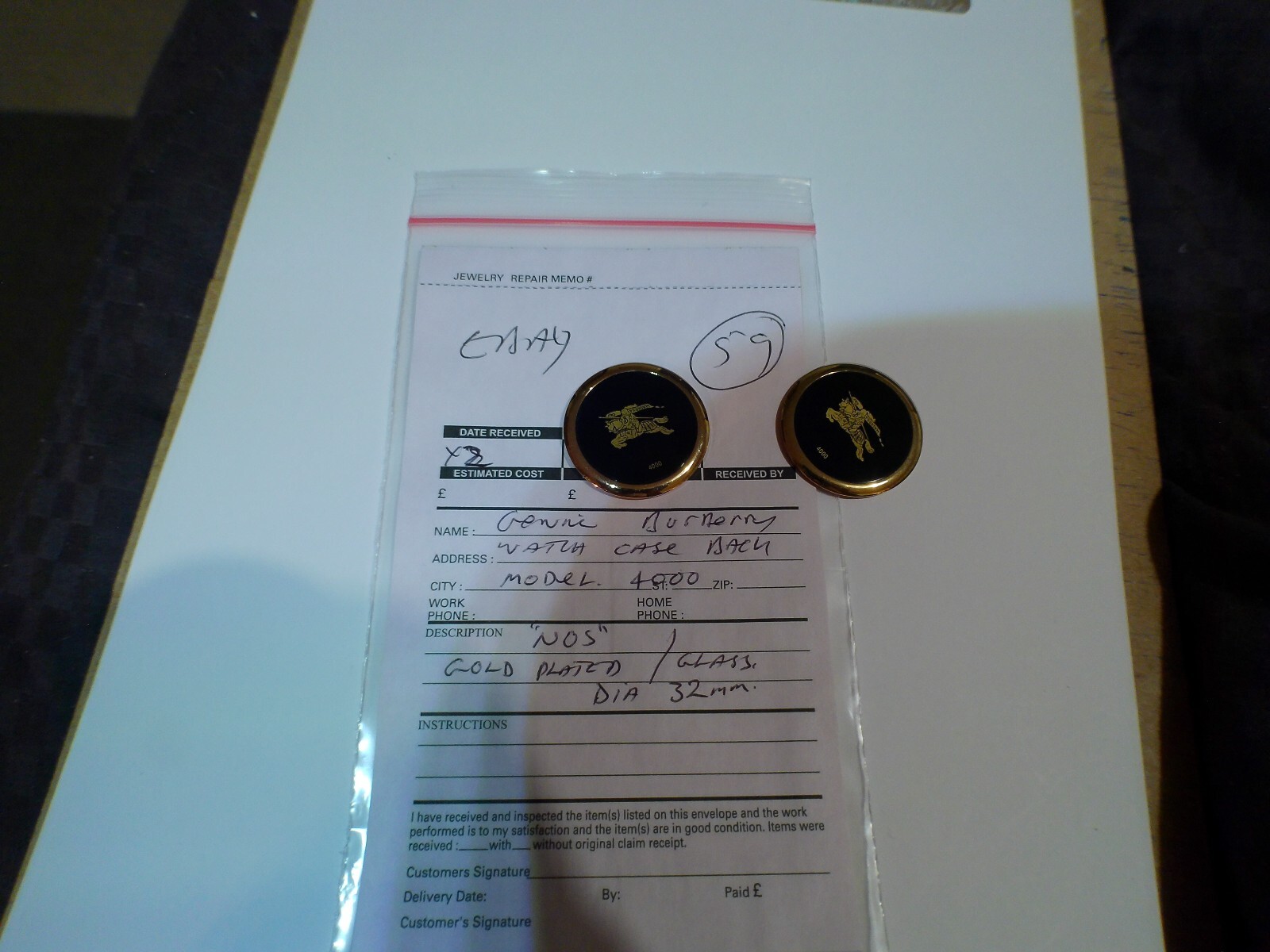 NOS Genuine BURBERRY WATCH CASE BACK, MODEL 4000, DIA 32MM