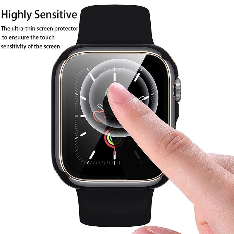Tempered Glass Screen Protector Case Cover For iWatch Series 9 8 7 6 SE 5 4 40