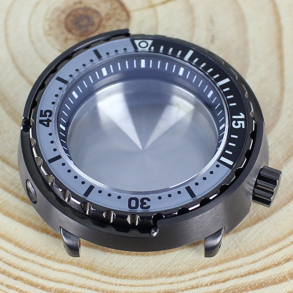47mm Gun-Color Watch Case Modify Seiko Tuna Can Mod Sapphire For NH35 34 NH36 38