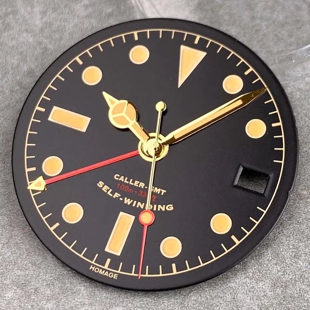 29mm Retro GMT Watch Dial Green Luminous for Nh34 Movement Watch Parts