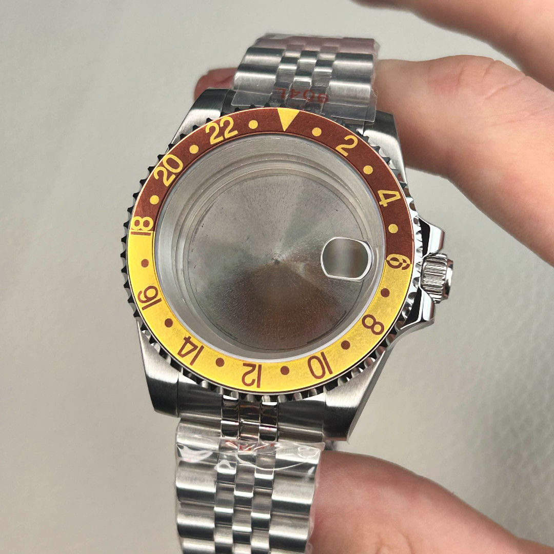 40MM Watch Case Retro Gold Red GMT Mod Bezel Sapphire Glass Fit NH34 NH35A NH36