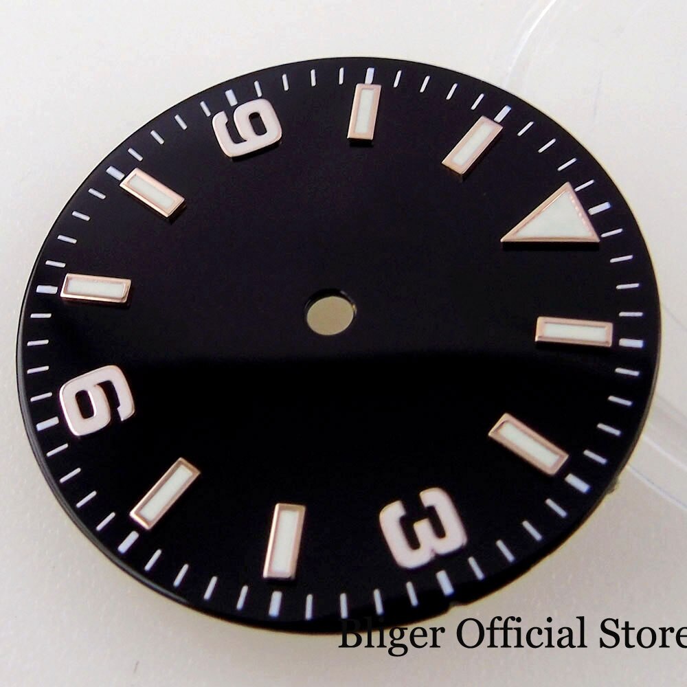 BLIGER Gold Edge 29MM Black Watch Dial Explore fit NH35A NH36A MINGZHU MIYOTA