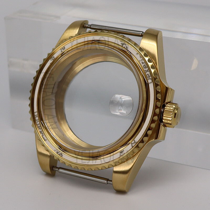 40mm Gold Diver Watch Case Sapphire Glass For Sieko Nh35 Nh36 2824 8215 Movement
