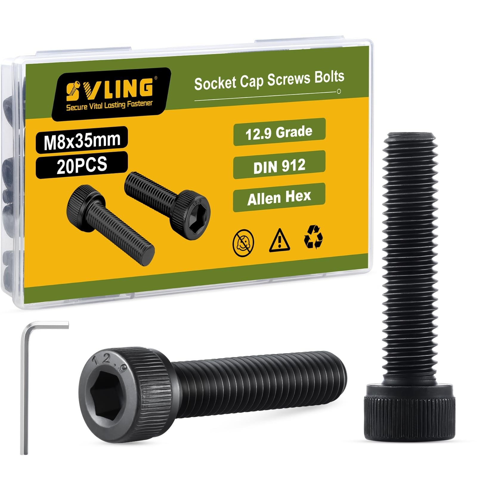 M8-1.25 x 35mm Bolt, 20PCS M8 Hex Socket Head Cap Screws Bolts, 12.9 Grade Al…