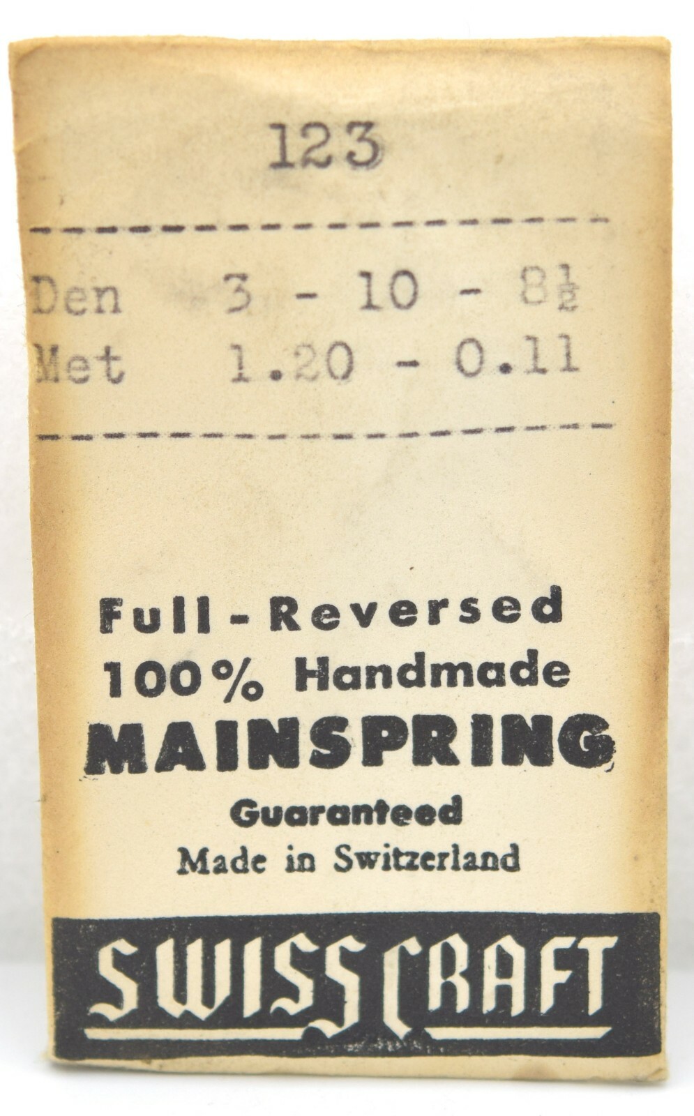 Swiss Craft Steel Watch Mainspring 123, 3 x 10 x 8.5 / 1.20 x .11
